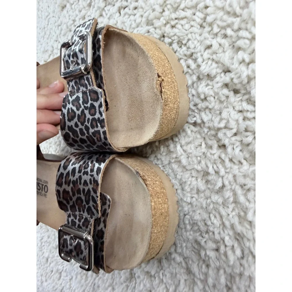 Mephisto Wedge Sandals Women 39 Brown Leopard Print Good Leather Cork Air-Relax